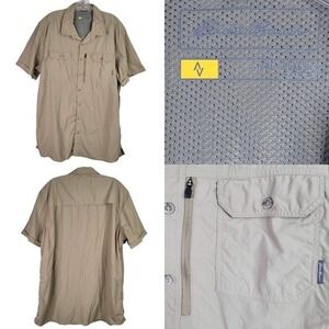 Eddie Bauer Travex Men's Button Down Shirt Size XLT Tall Khaki Beige SS Nylon